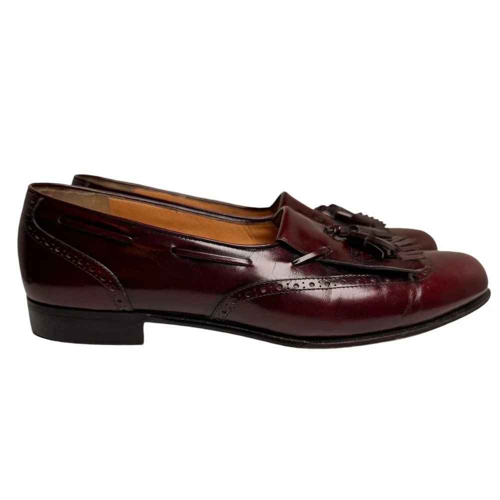 Vintage Ferragamo Kiltie Tassel Loafers Burgundy 8D